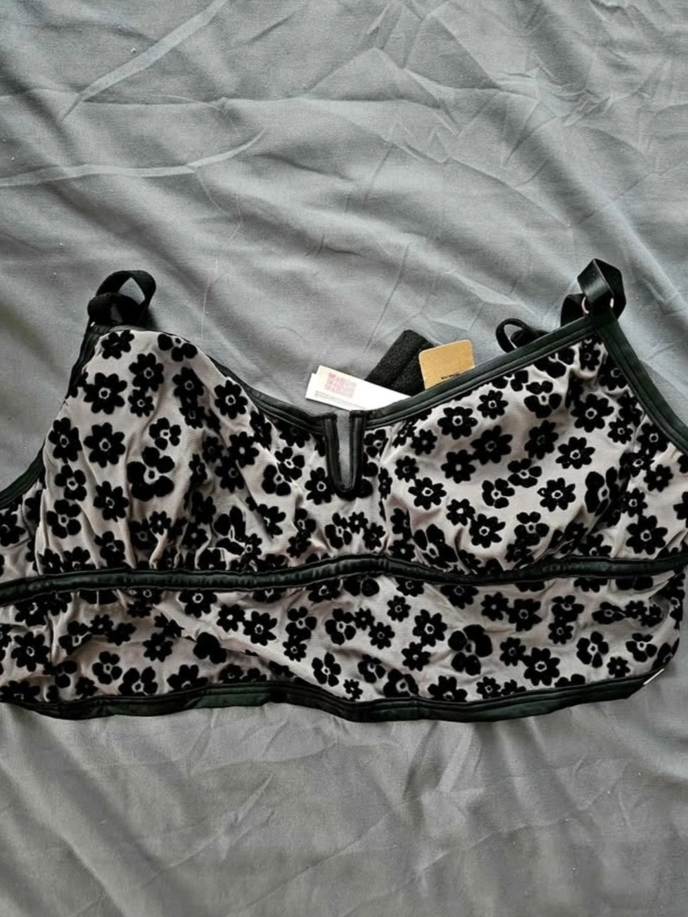 PINK Victoria's Secret Black And Pink Floral Velvet Bralette